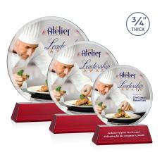 Blackpool on Newhaven Full Color Red Circle Crystal Award - Colored Crystal Awards