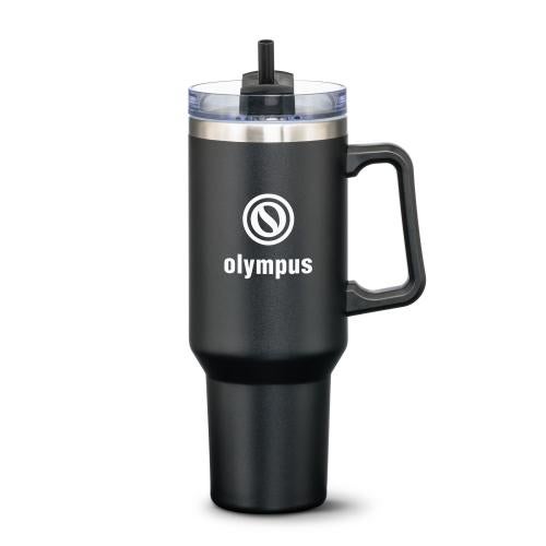 Promotional Products - Drinkware - Travel Tumblers - Compeer Handle Travel Mug w/Straw - 40oz