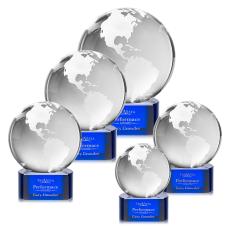 Globe Blue on Paragon Base Globe Crystal Award - Awards and Gifts
