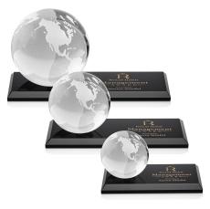 Globe Black on Rectangle Base Globe Crystal Award - Awards and Gifts