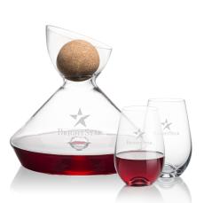 Woodbury Carafe w/Cork Stopper & Boston Stemless Wine - Corporate Gifts