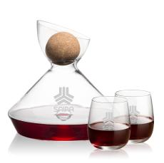 Woodbury Carafe w/Cork Stopper & Crestview Stemless Wine - Corporate Gifts
