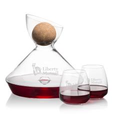 Woodbury Carafe w/Cork Stopper & Hogarth Stemless Wine - Corporate Gifts