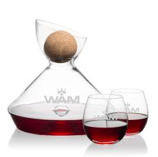 Woodbury Carafe w/Cork Stopper & Redmond Stemless Wine - Corporate Gifts