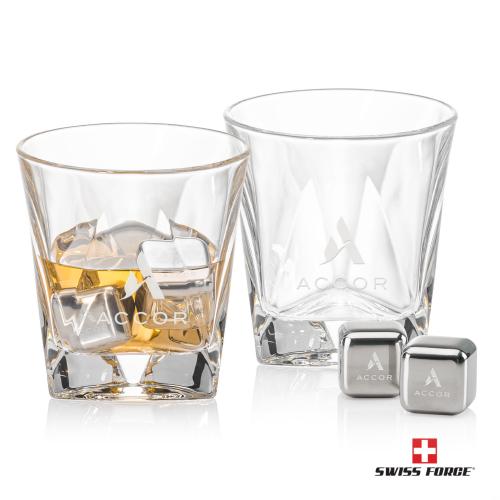 Corporate Gifts - Barware - Gift Sets - Swiss Force&reg; S/S Ice Cubes & 2 Oakhaven OTR