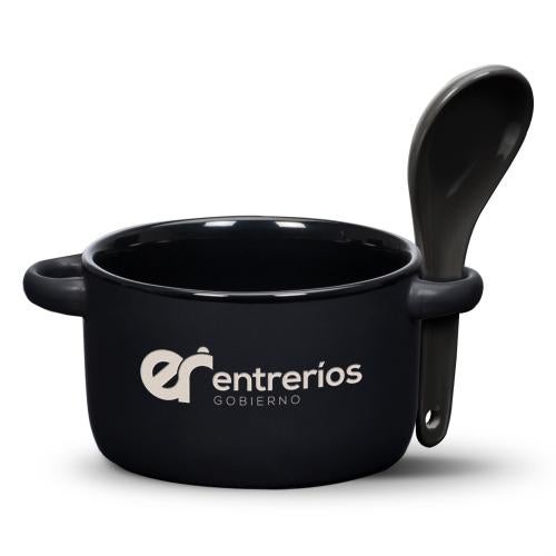 Promotional Products - Drinkware - Coffee Mugs - Merritt Soup Mug & Spoon - 12oz - Deep Etch
