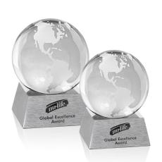 Employee Gifts - Globe Globe on Aluminum Base Crystal Award