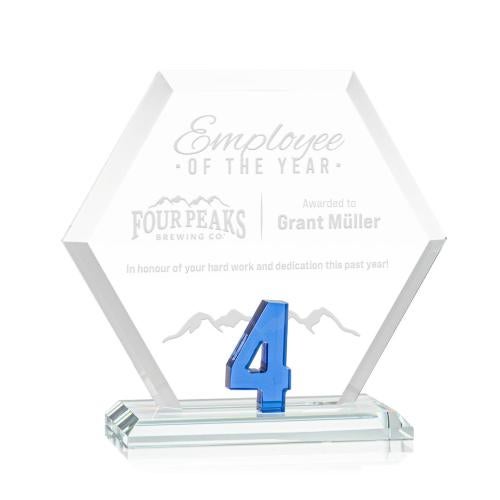 Awards and Trophies - Crystal Awards - Riviera Milestone Blue Polygon Crystal Award