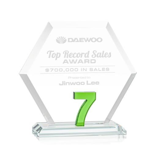 Awards and Trophies - Crystal Awards - Riviera Milestone Green Polygon Crystal Award