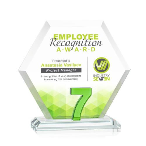 Awards and Trophies - Crystal Awards - Riviera Milestone Full Color Green Polygon Crystal Award