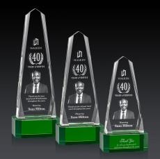 Geneva 3D Green on Base Obelisk Crystal Award - Crystal Awards