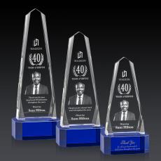 Geneva 3D Blue on Base Obelisk Crystal Award - Crystal Awards