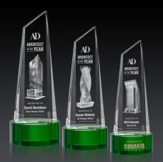 Akron Tower 3D Green on Base Peaks Crystal Award - Awards and Trophies