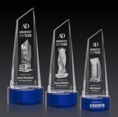 Akron Tower 3D Blue on Base Peaks Crystal Award - Awards and Trophies