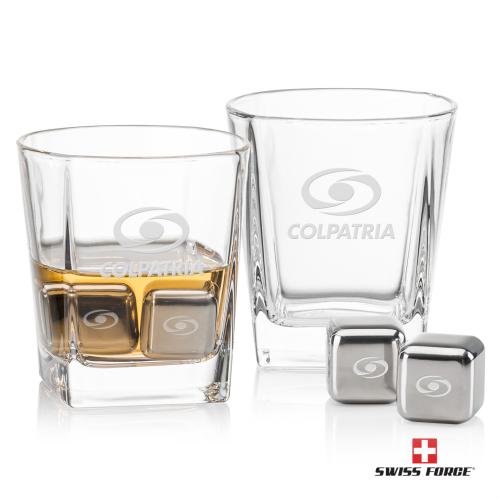 Corporate Gifts - Barware - Gift Sets - Swiss Force&reg; S/S Ice Cubes & 2 Arcadia OTR
