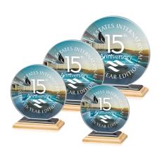 Victoria Full Color Bamboo/Black Circle Crystal Award - Crystal Awards