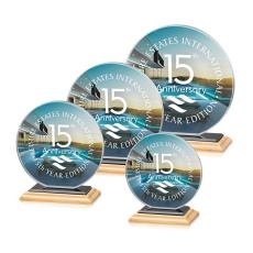 Victoria Full Color Bamboo/Black Circle Crystal Award - Full Color Imprint