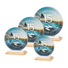 Victoria Full Color Bamboo/White Circle Crystal Award - Full Color Imprint