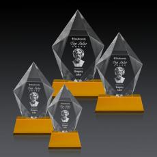 Devron 3D Amber on Base Polygon Crystal Award - 3D Crystal Awards