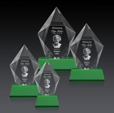 Devron 3D Green on Base Polygon Crystal Award - 3D Crystal Awards