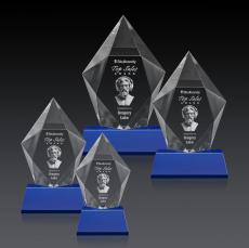 Devron 3D Blue on Base Polygon Crystal Award - 3D Crystal Awards
