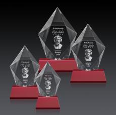 Devron 3D Red on Base Polygon Crystal Award - 3D Crystal Awards