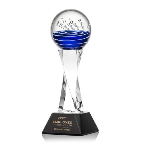Awards and Trophies - Crystal Awards - Glass Awards - Art Glass Awards - Tranquility Black on Langport Base Globe Glass Award