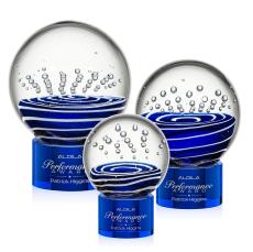 Tranquility Blue on Marvel Base Globe Glass Award - Crystal Awards