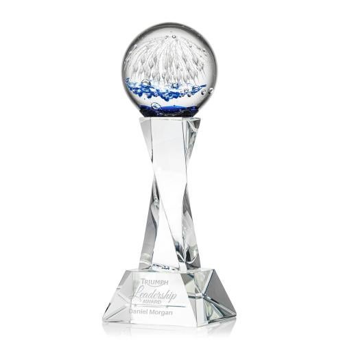 Awards and Trophies - Crystal Awards - Glass Awards - Art Glass Awards - Starburst Clear on Langport Base Globe Glass Award