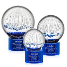 Starburst Blue on Marvel Base Globe Glass Award - Glass Awards