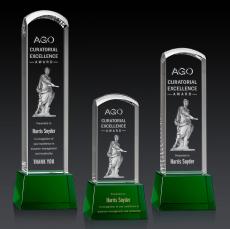 Silkwood 3D Green on Base Towers Crystal Award - 3D Crystal Awards