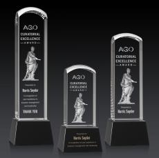 Silkwood 3D Black on Base Towers Crystal Award - 3D Crystal Awards