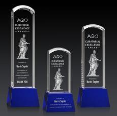 Silkwood 3D Blue on Base Towers Crystal Award - 3D Crystal Awards