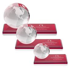 Globe Red on Rectangle Base Globe Crystal Award - Awards and Gifts