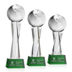 Globe Green on Grafton Base Globe Crystal Award - Colored Crystal Awards