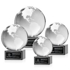 Globe Black on Hancock Base Globe Crystal Award - Awards and Trophies