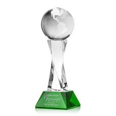 Globe Green on Langport Base Globe Crystal Award - Globe Awards