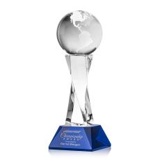 Globe Blue on Langport Base Globe Crystal Award - Globe Awards