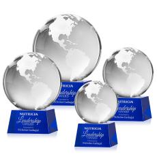 Globe Blue on Robson Base Globe Crystal Award - Globe Awards