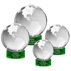 Globe Green on Stanrich Base Globe Crystal Award - Globe Awards