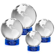 Globe Blue on Stanrich Base Globe Crystal Award - Globe Awards