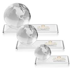 Globe Full Color Clear on Rectangle Base Globe Crystal Award - Full Color Imprint