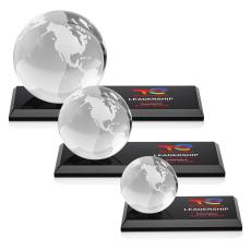 Globe Full Color Black on Rectangle Base Globe Crystal Award - Full Color Imprint