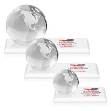 Globe Full Color White on Rectangle Base Globe Crystal Award - Full Color Imprint