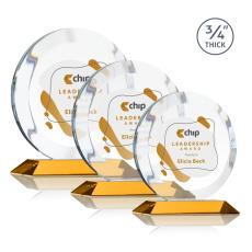Gibralter Full Color Amber Circle Crystal Award - Awards and Trophies
