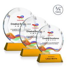 Gibralter Full Color Amber on Newhaven Base Circle Crystal Award - Awards and Trophies