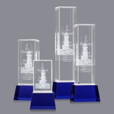 Robson 3D Blue on Base Towers Crystal Award - Crystal Awards