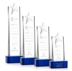 Fanshaw Silver Star Blue on Base Towers Crystal Award - Star Awards