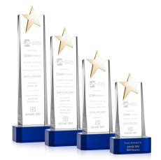 Fanshaw Gold Star Blue on Base Towers Crystal Award - Star Awards