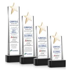 Fanshaw Gold Star Full Color Black on Base Towers Crystal Award - Full Color Imprint